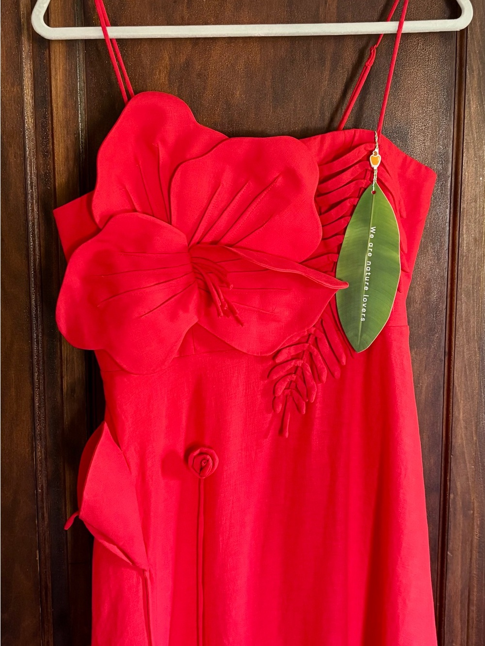 NWT - FARM Rio Garden Appliqué Linen Blend Midi Dress Red - Size: Medium - Picture 1 of 11